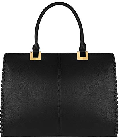 CRAZYCHIC - Damen Große Mehrfarbig Handtasche - Frauen Large Tote Shopper PU Leder - Schule Arbeit Büro Schultertasche - Elegante Bunte Tasche Henkeltasche Tragetasche Umhängetasche Mode - Schwarz