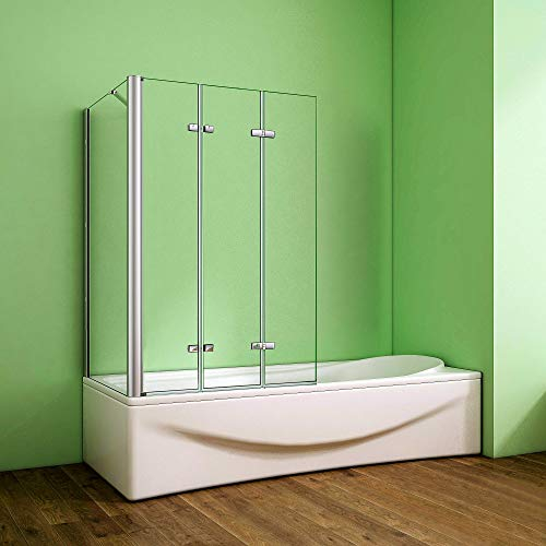 Duschabtrennung Badewannenaufsatz 75x130x140cm 3-tlg. Eck Duschwand Badewanne Faltwand Badewannenfaltwand 6mm NANO Sicherheitsglas mit Seitewand