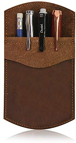 WANDERINGS Echtes Leder Taschenprotektor – 9 cm x 15,75 cm – Handgefertigter Lederstifte- Und Bleistifttaschen-Organizer Für Büro Und Zuhause – Stifthalter Für Die Tasche, Werkzeugtasche