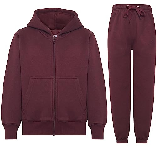 A2Z 4 Kids Boys Girls Tracksuit Set Plain & Camouflage Fleece - Plain Tracksuit Wine 11-12