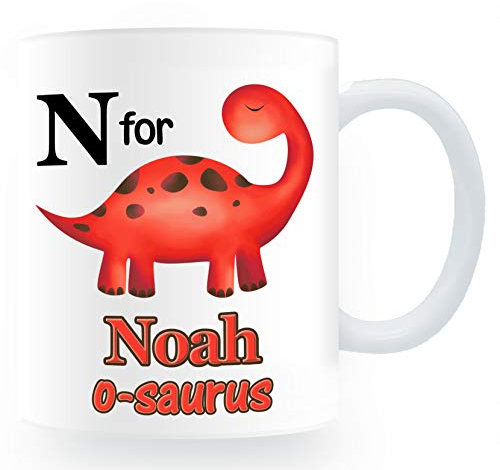 Quality Goods Ltd Personalised Plastic Unbreakable Kids Cup/Mug Red Alphabet Dinosaur Theme Child/Baby/Toddler Cup for Boys & Girls