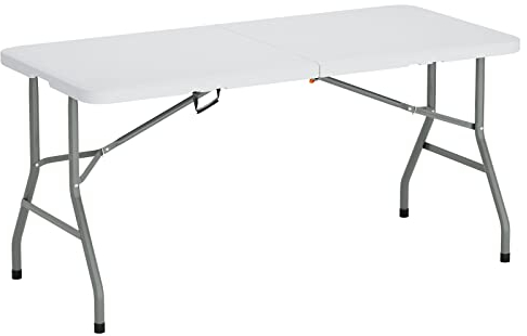 SogesHome Tavolo Pieghevole da Giardino Bianco perfetto come Tavolo da Campeggio, Tavolino Esterni Richiudibile a Valigetta con Maniglia,152 x 71 cm, HP-152CZ-SH-01