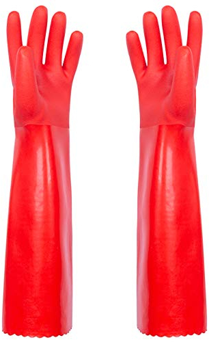 YFSEOS Cleaning Gloves Special For Winter Outdoor/Washing Up Gloves One-Piece Velvet Thickened/Household Cleaning Gloves/Long Sleeve Full Arm/Frosted Surface/Red x 2 Pairs