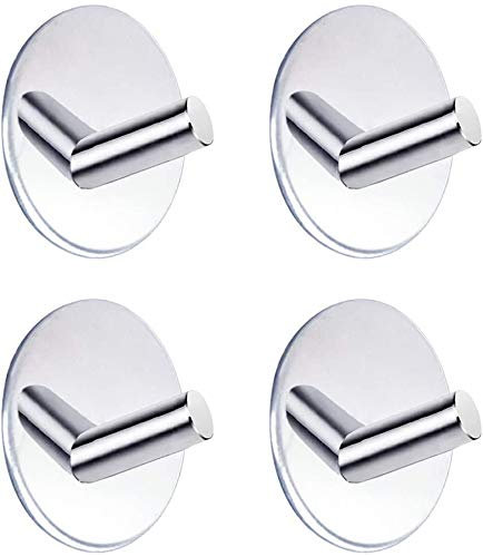 Melairy 4 Piezas Ganchos Adhesivos para Pared, Colgador Toallas Adhesivo, Cuelga Acero Inoxidable 3M sin Taladro para Cocina y Baño, para Trapos Albornoz (4 Pieza, Cromo)