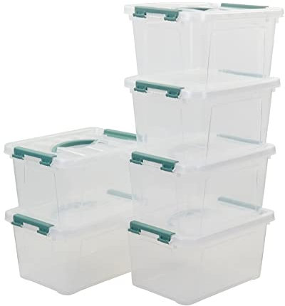 Cadineer 6 Liters Small Boxes, Plastic Clear Storage Boxes with Lids Set of 6