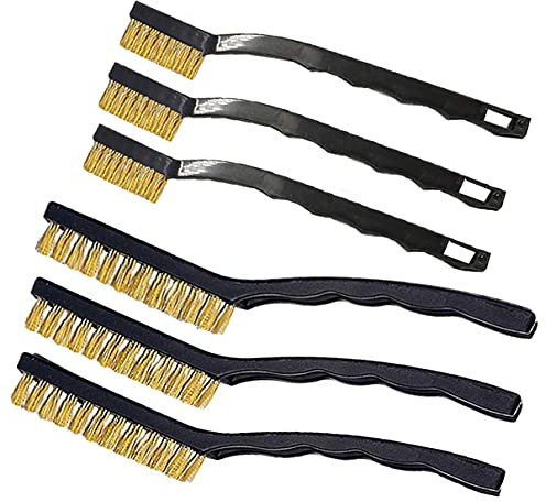 Sayago Messingbürste Drahtbürsten Messing gebogener Griff für die Reinigung von Schweißschlacken und Rost 2 Stück pro Typ (6 Pcs Messingbürste)