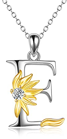 VONALA Buchstaben Kette Silber 925 Damen Sonnenblumen Anhänger Halskette Kette mit Buchstaben E Schmuck Sonnenblumen Geschenke für Frauen Mädchen Mama Gesche