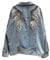 FBYDLL Damen Stickerei Jeansjacke - Federflügel Quaste Nieten Fashion Streetwear Jeans Outwear, Ethnischer Stil Lässige Allgleiches Langarm Tops Mantel, Herbst Cowboy Tops Mantel Für Blau,Einhe