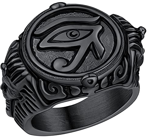 FaithHeart Schwarz Horus Auge Siegelring Bandring Vintage Style Retro Fingerring Partnerring Freundschaftsring Männer schmuck