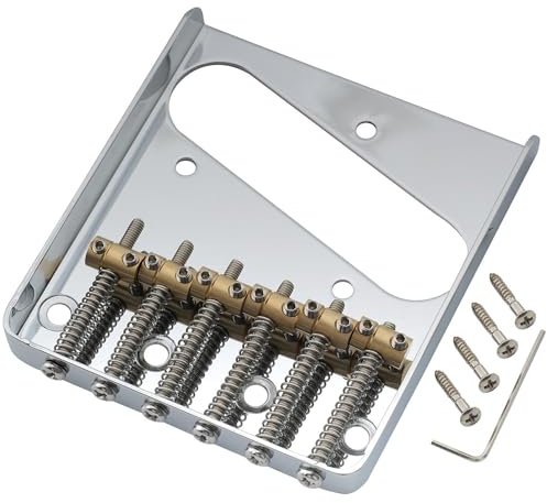 Musiclily Pro 54mm Chevalet Telecaster Vintage 6 Pontets Barrel Laiton pour Guitare électrique Squier et Import Tele Style, Chrome