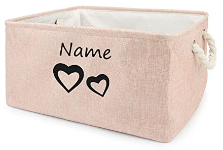 TONYFY Leinenstoff faltbar Aufbewahrungskorb mit personalisiertem Namen des Haustiers, für Hundespielzeug zum Hundespielzeug, Hundekleidung, Hunde Katzen zubehör und anderem Haustierbedarf (F Rosa)