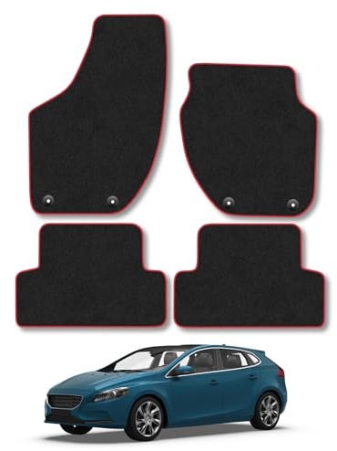 Volvo V40 (2012-2019) [Manual] Carpet Car Mats | Red Edge Trim Tailored Fit Floor Mats Full Coverage Protection Accessories Easy Clean Anti Slip Made in the UK