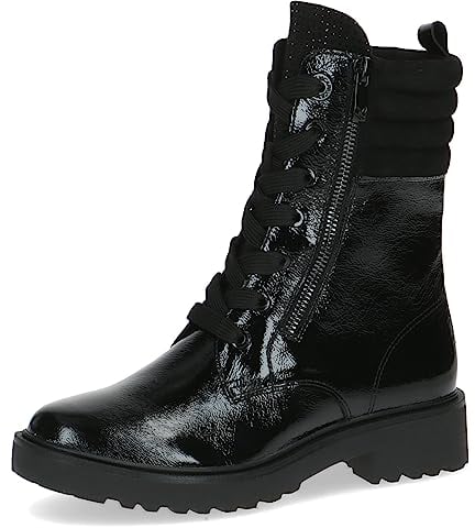 CAPRICE Damen Stiefeletten zum Schnüren Memotion Lack mit Reißverschluss Weite G, Schwarz (Black Comb), 38 EU