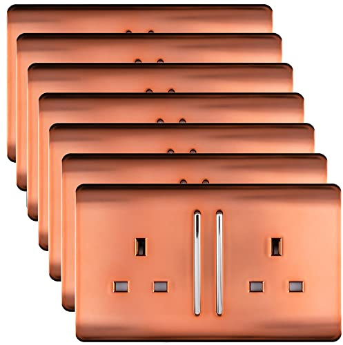 Trendi 2 Gang Artistic Modern Glossy 13 Amp Switched Tactile Plug Socket Copper (7 Pack)