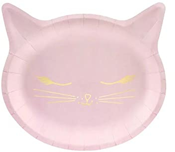 18 PIATTI DI CARTA per feste e cerimonie di ogni genere 18 piattini stoviglie monouso per compleanni ricorrenze ed eventi (Gatto Rosa 22x20cm)