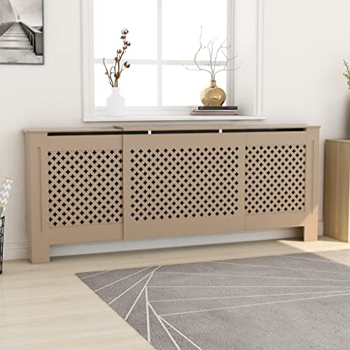 FIRBNUS 205x20.5x81.5 cm HeizköRperverkleidung HeizköRper Heizungsverkleidung HeizköRperabdeckung LamellentüR Lochplatte Holz HeizköRperkonsole Braun