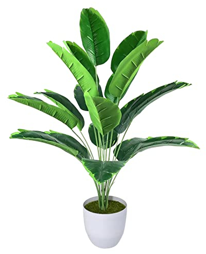 AIVORIUY Planta Artificial con Maceta Areca Palmera Grande Arbol Artificial Plastico Falso Hojas Interior Hogar Salon Dormitorio Balcón Oficina Moderno Decorativas (82cm Ave Verde del Paraíso)