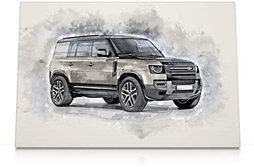 Defender Watercolor Sketch - Leinwand Bild - Aquarell Auto Artwork Modern Art Wandbild SUV Geländewagen kompatibel zu Landrover Defender (100 x 70 cm, Leinwand auf Keilrahmen, Landrover Defender)