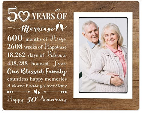 50th Anniversary Wedding Gifts for Her and Him - 50th Anniversary Picture Frame, Anniversary Marriage Gifts for Couple, Husband or Wife, 50 Years of Marriage, Fits 4x6 Inches Photo