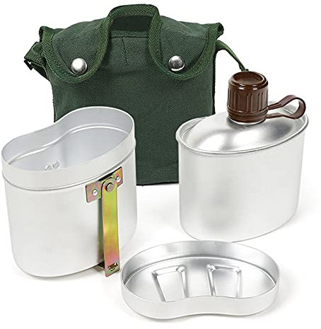 HUIOP Camping Canteen Set, Portable Aluminum Canteen Set with Cup and Cover Outdoor Camping Cookware Mess Kit for Hiking Backpacking Picnic