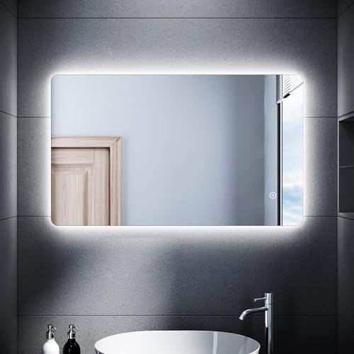 SUNXURY Badspiegel Bad mit Beleuchtung 100x60cm Touch beschlagfrei LED Spiegel für Badezimmer Spiegel 3 Farben einstellbare LED-Beleuchtung Wandspiegel IP44