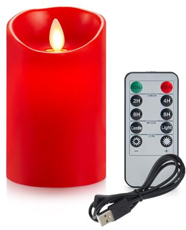 Koelaa Rechargeable LED Candles, Red Flameless, Christmas Decoration Candles, Charging Candle with USB Cable, LED Candle with Remote and Timer, for Christmas-7.5 * 12.5cm