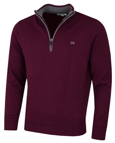 Calvin Klein Mens 1/2 Zip CK Golf Sweater - Cranberry - L