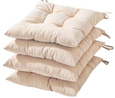 HAMO Garden Chair Cushions Outdoors Seat Pads, Set of 4, 40x40 cm, 16x16 inches (Natural)