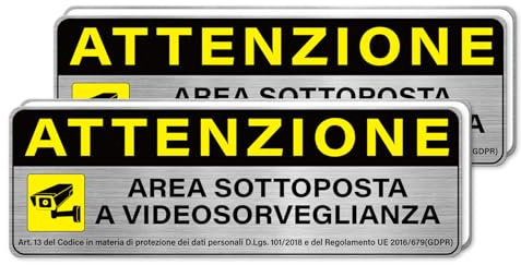 YIKIADA 2 Cartelli Area Videosorvegliata per Ragioni Di Sicurezza, Segnaletica Videosorveglianza In Alluminio, Cartello Area Cartelli Videosorveglianza Adesivi, Piccole, 15 X 5 CM