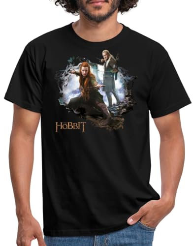 Spreadshirt Der Hobbit Logo Mit Elben Tauriel Und Legolas Männer T-Shirt, 4XL, Schwarz