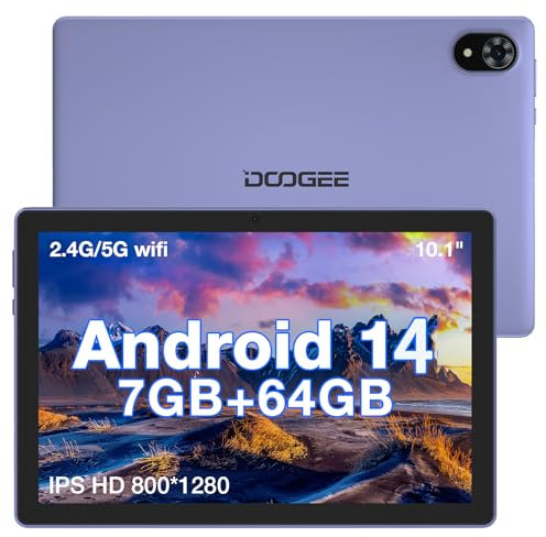 DOOGEE U9 Tablette 10.1 Pouces Android 13, Tablette Tactile 7Go RAM + 64Go ROM 5060 mAh WiFi 6 1280×800, Widevine L1/Bluetooth 5.0/OTG/Type C/G-Sensor, Violet