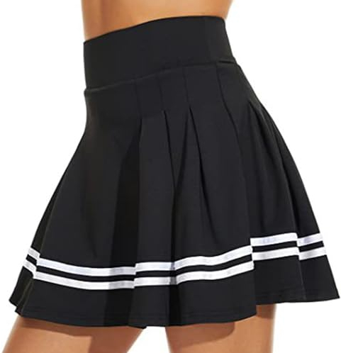 ThreeH Hochtaillierter Faltenrock in A-Linie Mädchen Schuluniform Mini-Rock Shorts mit integriertem Innenfutter Damen Golf Tennisrock Skorts Schwarz