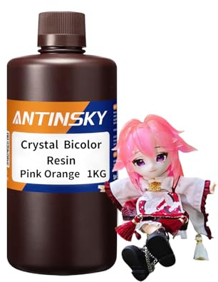 Antinsky Crystal Bicolor wasserauswaschbares Harz 3D Drucker, UV härtendes Harz 405nm Photopolymer für LCD/DLP hohe Präzision geringe Schrumpfung geringer Geruch zweifarbig Pink Orange 1kg