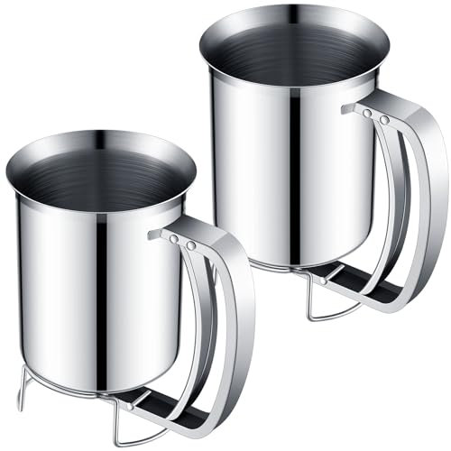 Yiyiring 2 Pcs 800 ml Stainless Steel Pancake Batter Dispenser 27 oz Handheld Pancake Mix Dispenser with Handle Batter Funnel for Candle Making Cupcake Muffin Waffle Baking Cake Cooking Crepe Kitchen