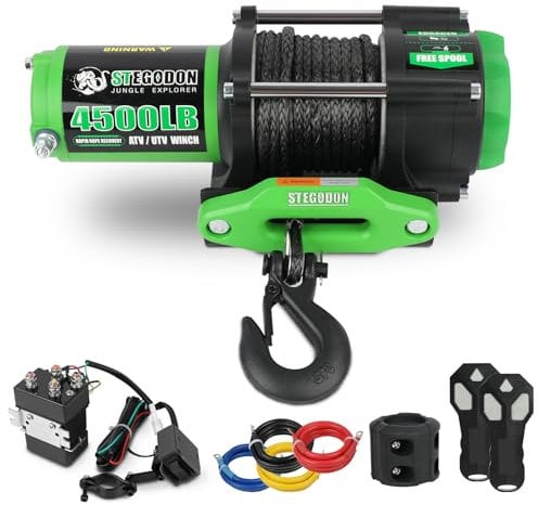 STEGODON 4500 Winch 12V Electric ATV/UTV Winch with Synthetic Rope,2pcs Wireless Remote and Winch Stopper for Towing Jeep Off-Road SUV Truck Car Trailer Boat