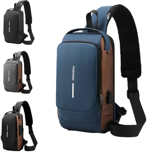 Rotateepic Sling Bag, Mens Crossbody Bag Anti Theft Locking Zipper, Sport sling Anti-theft shoulder bag (Blue)