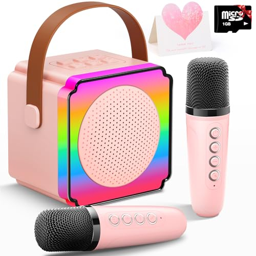 Gontence Micrófono Karaoke Inalámbrico Infantil, Regalo Juguetes para Niñas 3-12 Años, Karaoke con 2 Micrófonos, Luces LED y Efectos de Voz, Regalo Juguetes para Niñas y Niños 3-15 Años