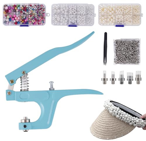 BAOSHISHAN Máquina para hacer perlas con 2100 piezas de 5 tamaños de perlas acrílicas redondas, botones de remache y pinzas para ropa DIY Manualidades