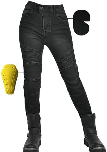 SHUOJIA Pantalones De Moto para Mujer,elásticos pantalones transpirables para motociclista,carreras pantalones de protección para motocicleta con 4 almohadillas protectoras extraíbles (Black,XL)