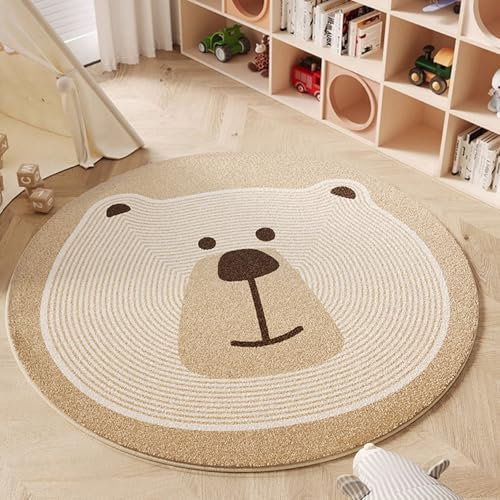 Ueiwffzo Kinderteppich Rund, Spielteppich Kinder, Waschbar Krabbeldecke Teppich Kinderzimmer,Pädagogischer Kinderzimmer Teppiche für Junge Mädchen (Bär,120 * 120cm)