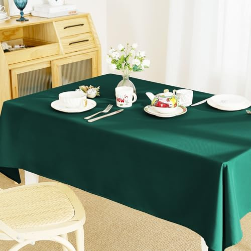 RYB HOME Abwischbare Tischdecke Dunkelgrün Weihnachts Tischtuch für Party Dekoration Abwaschbar Tischwäsche Pflegeleicht, 1 Stück H 260 x B 140 cm