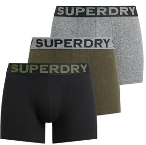 Superdry Lot de 3 Boxers pour Homme, Asphalte moucheté/Kaki d'hiver moucheté/Noir, L