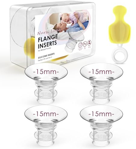 Nursi Luna Flange Insert 15mm 4PCS for 24mm Flanges/Shield of Most Pumps, Flange Sizing Kit Silicone Breast Pump Flanges Insert with Storage Box, Cleaning Brush, Breastfeeding Essentials Kit for Moms