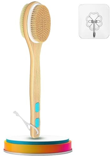 Upgraded Back Body Scrubber Brush for Shower Bath Double-Sided Back Scrubber with Long Handle, for Wet & Dry Brushing, Lymphatic Drainage, Dead Skin Removal – Back Brush for Shower 2 in 1