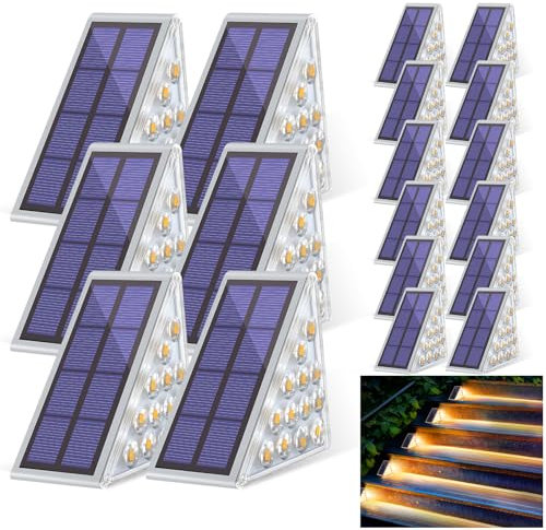 Bellanny Solarlampen für Außen, 18 Stück 3000K Warmweiß Solar Treppenlicht, 13 LED Stufenleuchte Solarleuchten Garten, IP65 Wasserdichte Lampe Outdoor für Terrasse Gehweg Treppe Wege Boden Balkon Deko