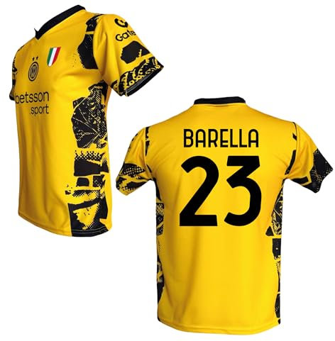 Terza Maglia I N T E R Gialla Personalizzata Barella 23 creata utilizzando Maglia Calcio Away Replica Autorizzata Nuova Taglie da Adulto (IT, Testo, L, Regular, Regular, Giallo)