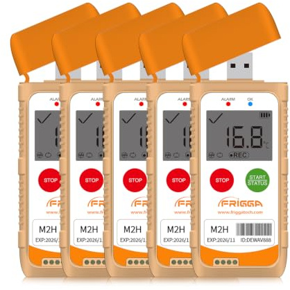 Frigga M2H 5pack Mehrweg-Temperatur-Feuchtigkeits-Datenlogger USB-Digital-Temperatur-Rekorder 28800 Punkte hohe Genauigkeit Thermometer-Logger PDF CSV-Bericht