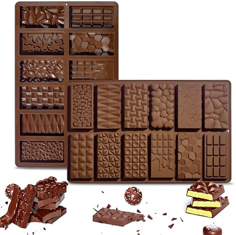 2 Pack Silicone Chocolate Molds Set, Thick Food Grade BPA-Free Baking Moulds for Homemade Candies, Cake Decorations, Ice Cubes, Non-Stick Reusable & Dishwasher Safe