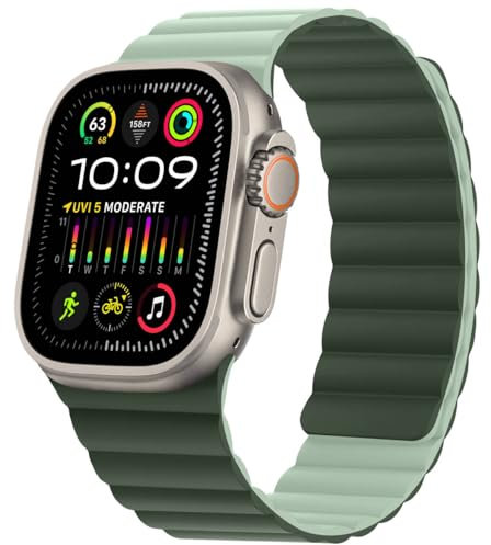 HITZEE Doppelseitig Reversibel Band Kompatibel mit Apple Watch Armband 49/46(S10)/45/44/42mm, Magnetisch Silikon Armband für iWatch Ultra 2 Serie 10 9 8 7 SE 6-1 (49/46/45/44/42, Dunkelgrün/Hellgrün)