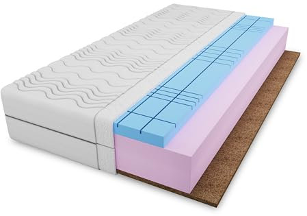 4ALL HOME Matratze M6 H3 H4 – Kaltschaum mit Schnittschaum & Kokosmatte – Orthopädisch - Beidseitig nutzbar - Hypoallergen - Bezug abnehmbar & waschbar (Bezug: Weiß, 70x200cm)